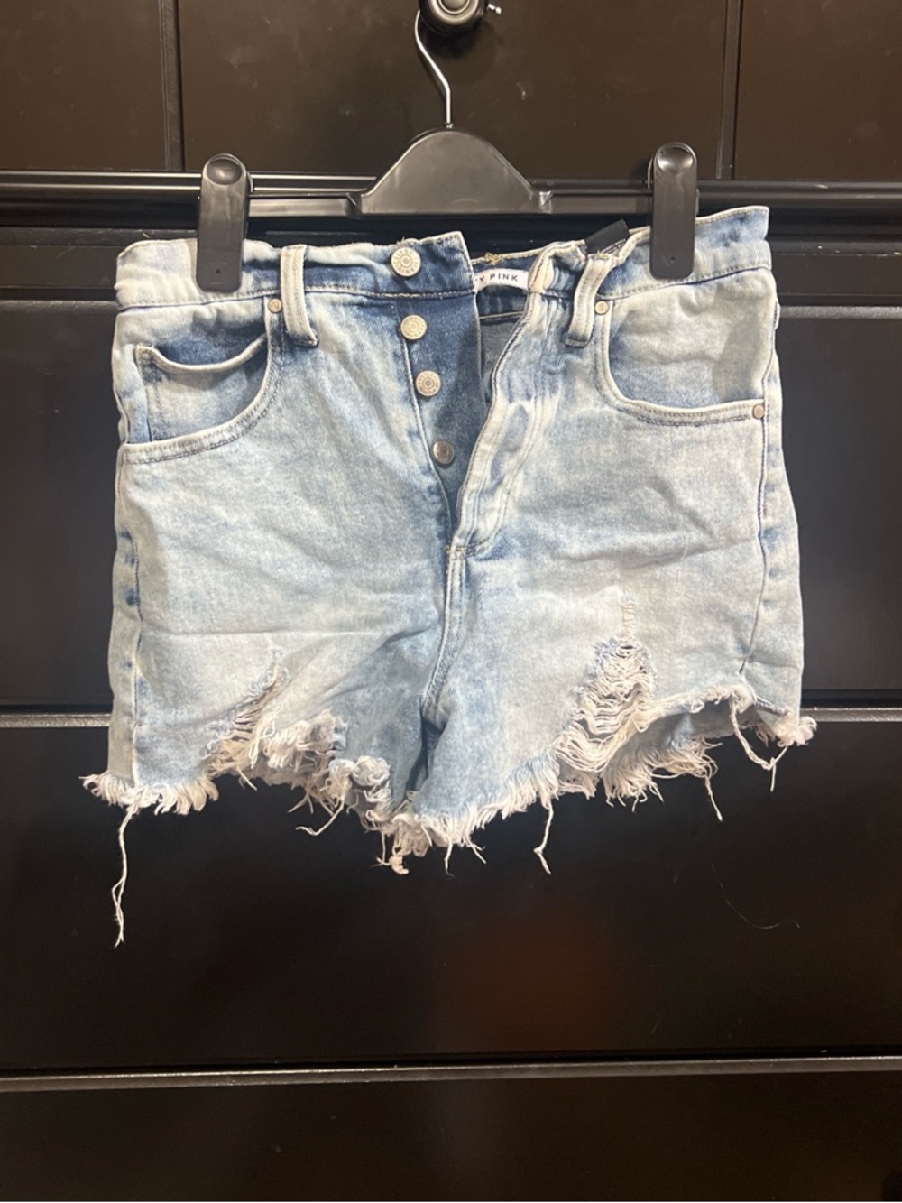Celebrity Pink Light Blue High-Rise Distressed Denim Shorts